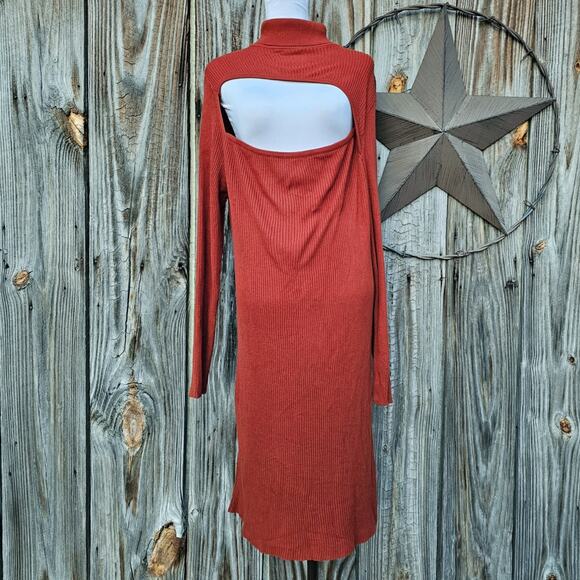Ribbed Sweater Dress Asos Plus Size 22 Orange Knit Turtleneck Long Sleeve Cutout - Picture 2 of 9